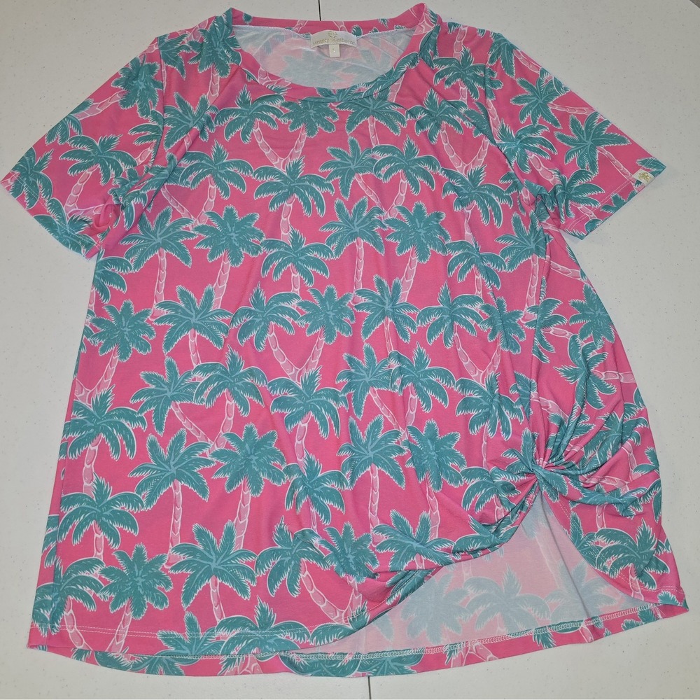 Simply Southern Women's‎ Top Pink With Palm Trees Size Large Tropical Beachy -76 - Picture 3 of 7
